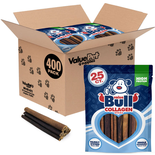 ValueBull Collagen Sticks, Long Lasting Beef Dog Chews, Healthy & Safe, Medium 6 Inch, 400 Count