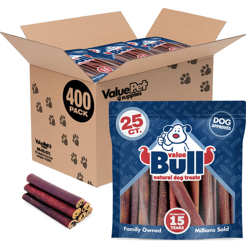 ValueBull USA Collagen Sticks, Premium Beef Dog Chews, Low Odor, 6" Super Jumbo, 400 Count