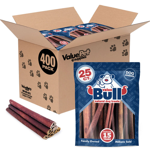 ValueBull USA Collagen Sticks, Premium Beef Dog Chews, Low Odor, 12" Super Jumbo, 400 Count