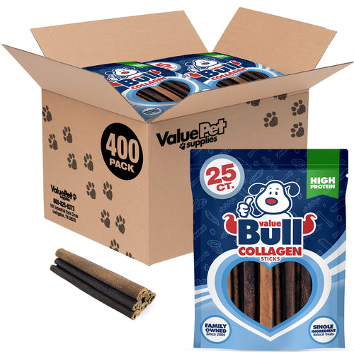 ValueBull USA Collagen Sticks, Premium Beef Dog Chews, Low Odor, 6" Medium, 400 Count