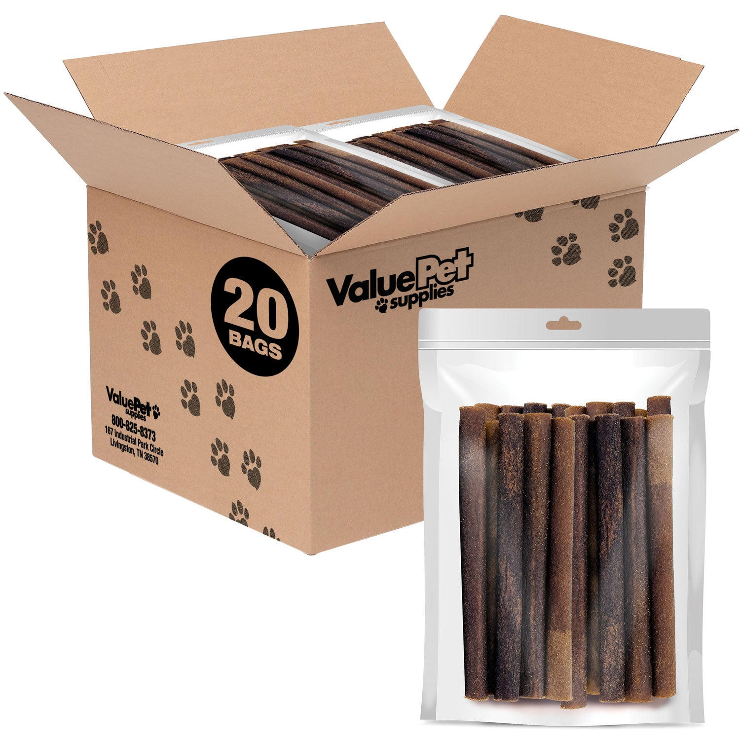 ValueBull USA Collagen Sticks, Premium Beef Dog Chews, 6" Medium, 400 Count RESALE PACKS (20 x 20 Count)