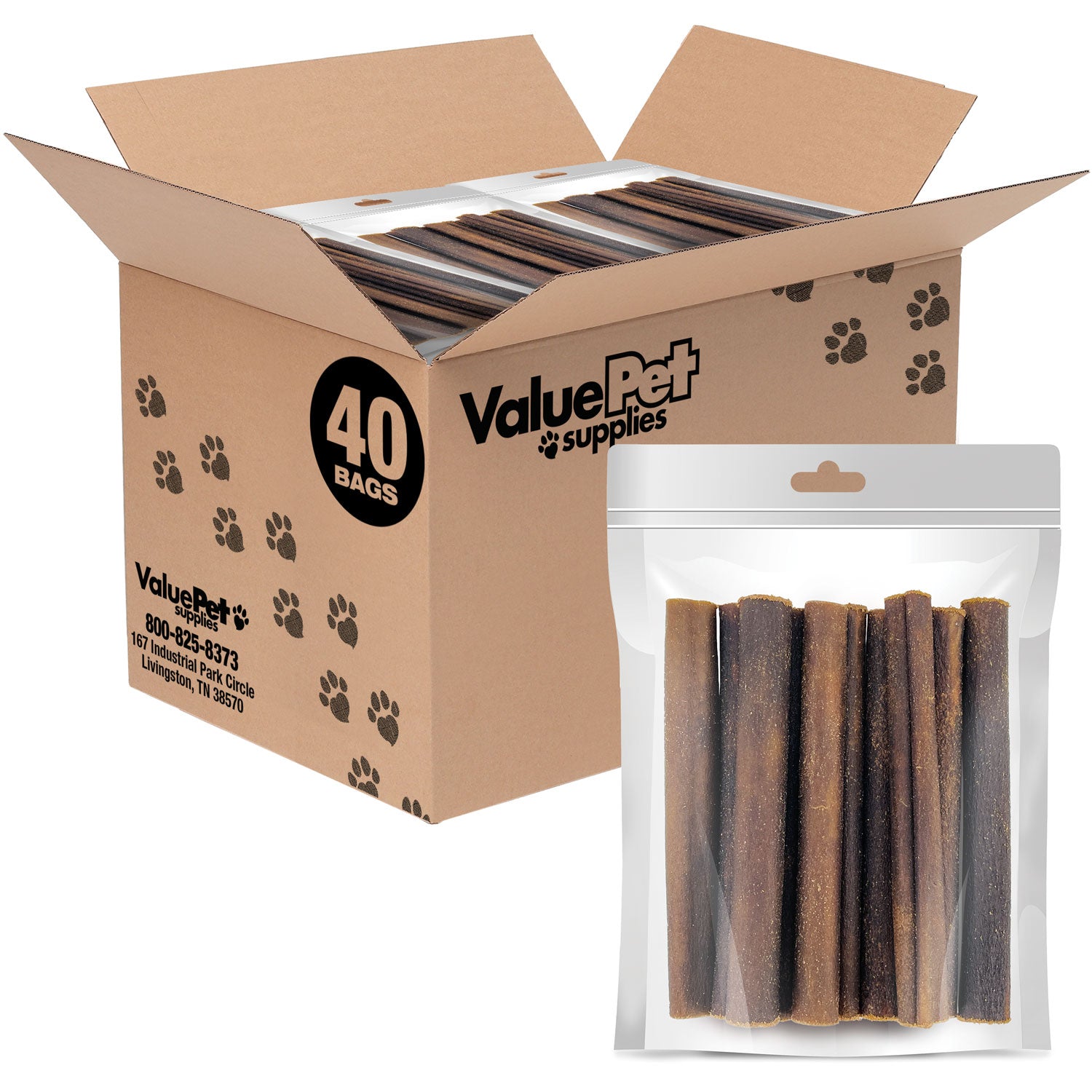 ValueBull USA Collagen Sticks, Premium Beef Dog Chews, 6" Thick, 400 Count RESALE PACKS (40 x 10 Count)