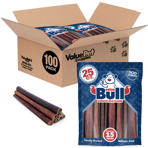 ValueBull Collagen Sticks, Long Lasting Beef Dog Chews, Healthy & Safe, Jumbo 12 Inch, 100 Count