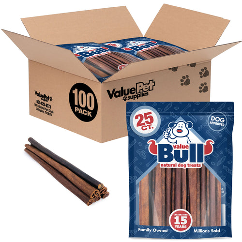 ValueBull Collagen Sticks, Long Lasting Beef Dog Chews, Healthy & Safe, Thick 12 Inch, 100 Count