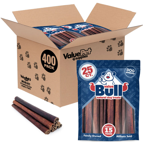 ValueBull Collagen Sticks, Long Lasting Beef Dog Chews, Healthy & Safe, Jumbo 12 Inch, 400 Count