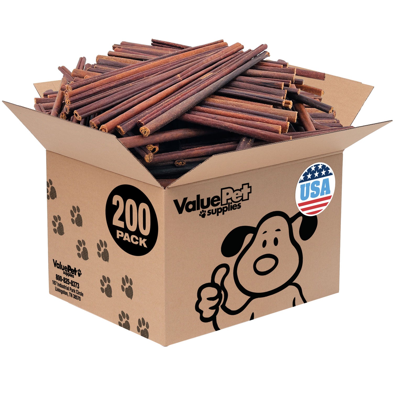 ValueBull USA Collagen Sticks, Premium Beef Small Dog Chews, 12" Thin, 200 Count BULK PACK