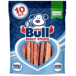 ValueBull Bully Sticks, Low Odor Premium Dog Chews, Medium 6", 10 ct