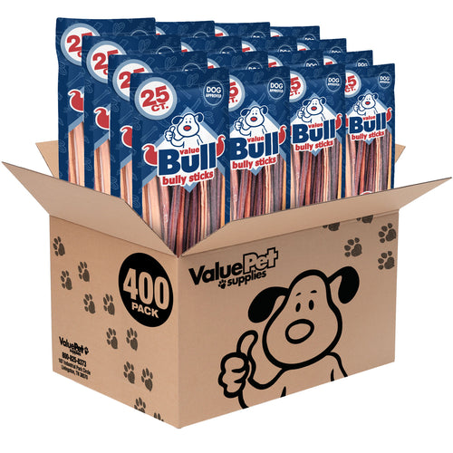 ValueBull Bully Sticks for Small Dogs, Thin 12 Inch, 400 Count