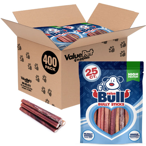 ValueBull Bully Sticks, Low Odor Premium Dog Chews, Thick 6", 400 ct