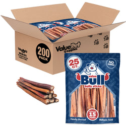 ValueBull Bully Sticks, Low Odor Premium Dog Chews, Thick 12", 200 ct