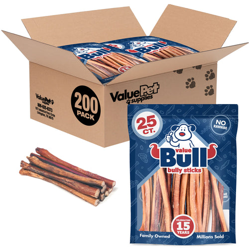 ValueBull Bully Sticks, Low Odor Premium Dog Chews, Jumbo 12", 200 ct