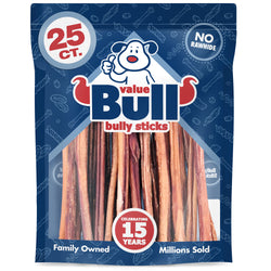 ValueBull Bully Sticks, Low Odor Premium Dog Chews, Medium 12", 25 ct
