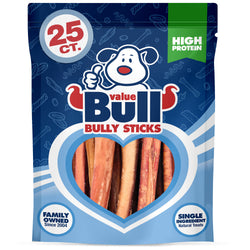 ValueBull Bully Sticks, Low Odor Premium Dog Chews, Super Jumbo 6", 25 ct
