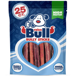 ValueBull Bully Sticks, Low Odor Premium Dog Chews, Jumbo 6", 25 ct