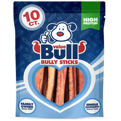 ValueBull Bully Sticks, Low Odor Premium Dog Chews, Super Jumbo 6", 10 ct