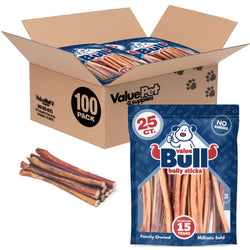 ValueBull Bully Sticks, Low Odor Premium Dog Chews, Jumbo 12", 100 ct