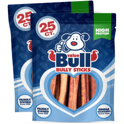ValueBull Bully Sticks, Low Odor Premium Dog Chews, Super Jumbo 6", 50 ct