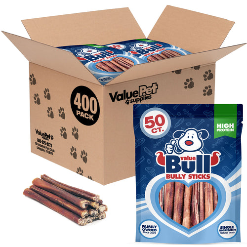 ValueBull Bully Sticks, Low Odor Premium Dog Chews, Thin 6", 400 ct