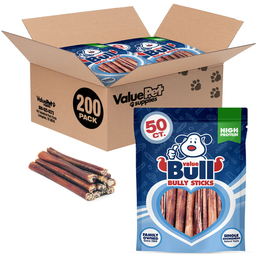 ValueBull Bully Sticks, Low Odor Premium Dog Chews, Thin 6", 200 ct