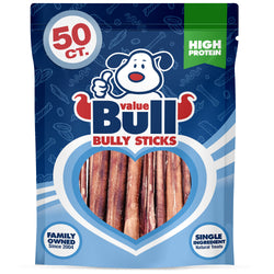 ValueBull Bully Sticks, Low Odor Premium Dog Chews, Thin 6", 50 ct
