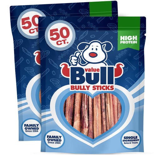 ValueBull Bully Sticks, Low Odor Premium Dog Chews, Thin 6", 100 ct