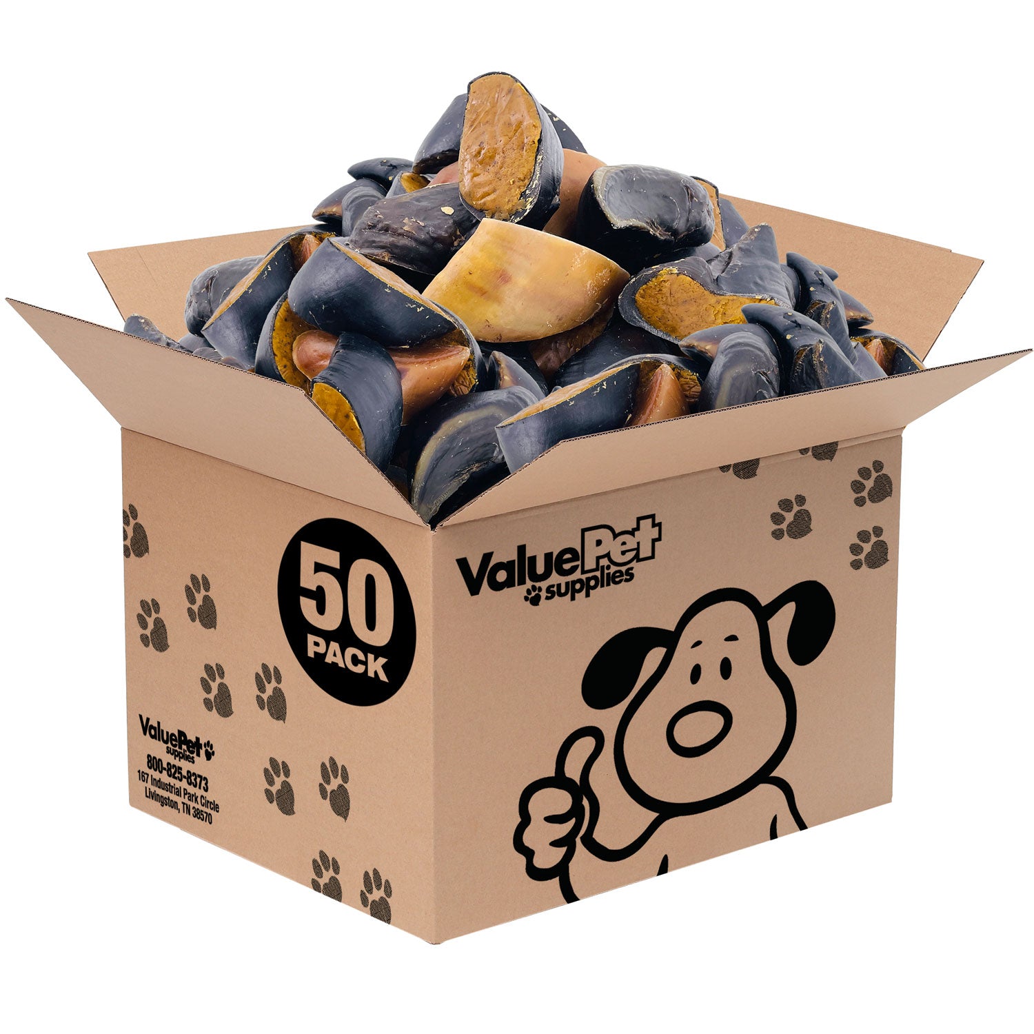 ValueBull Cheese Stuffed Beef Hooves Dog Chews, 50 Count Bulk Pack