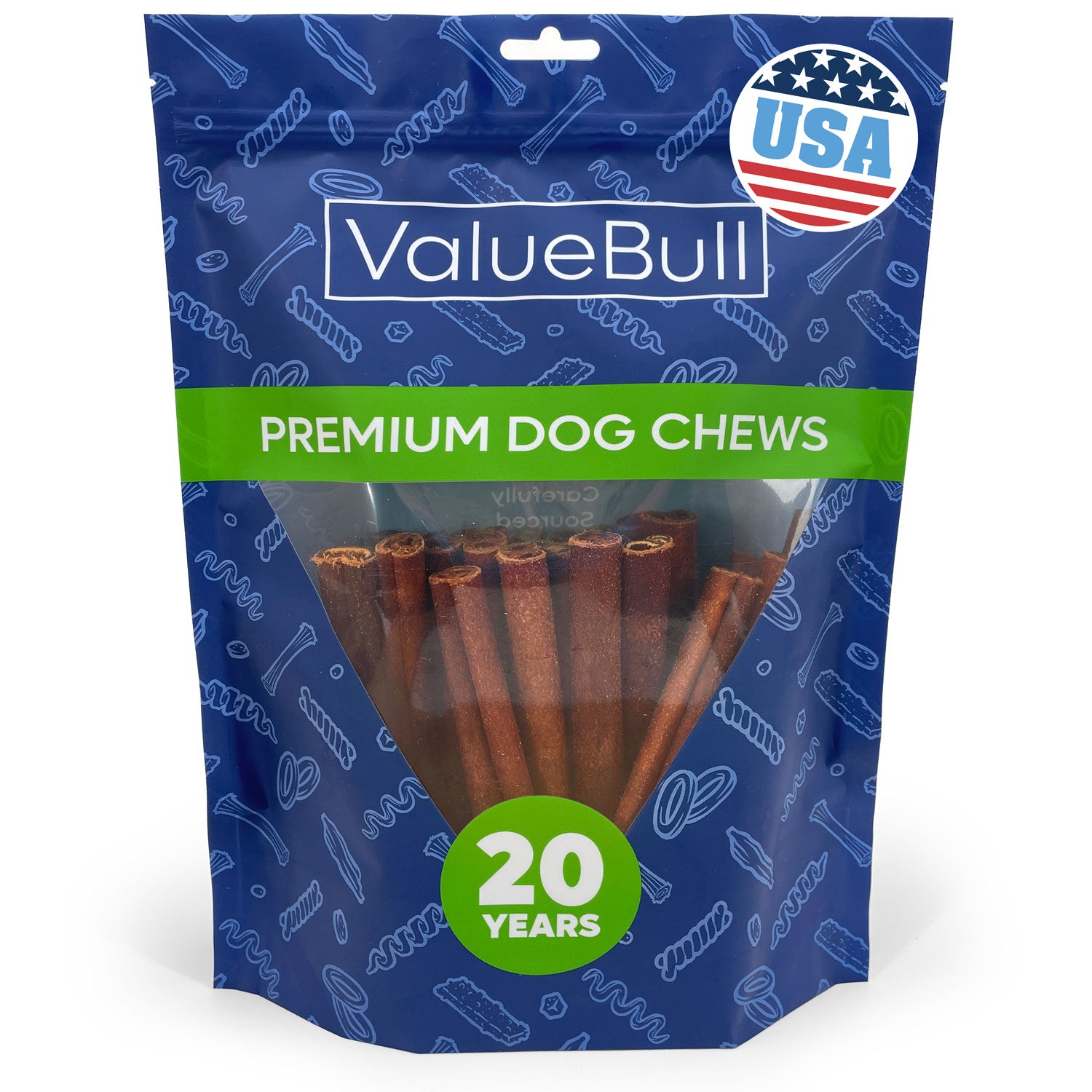 ValueBull USA Collagen Sticks for Dogs, 6 Inch Medium Chews, Natural Long-Lasting Dog Treats, 25 Count