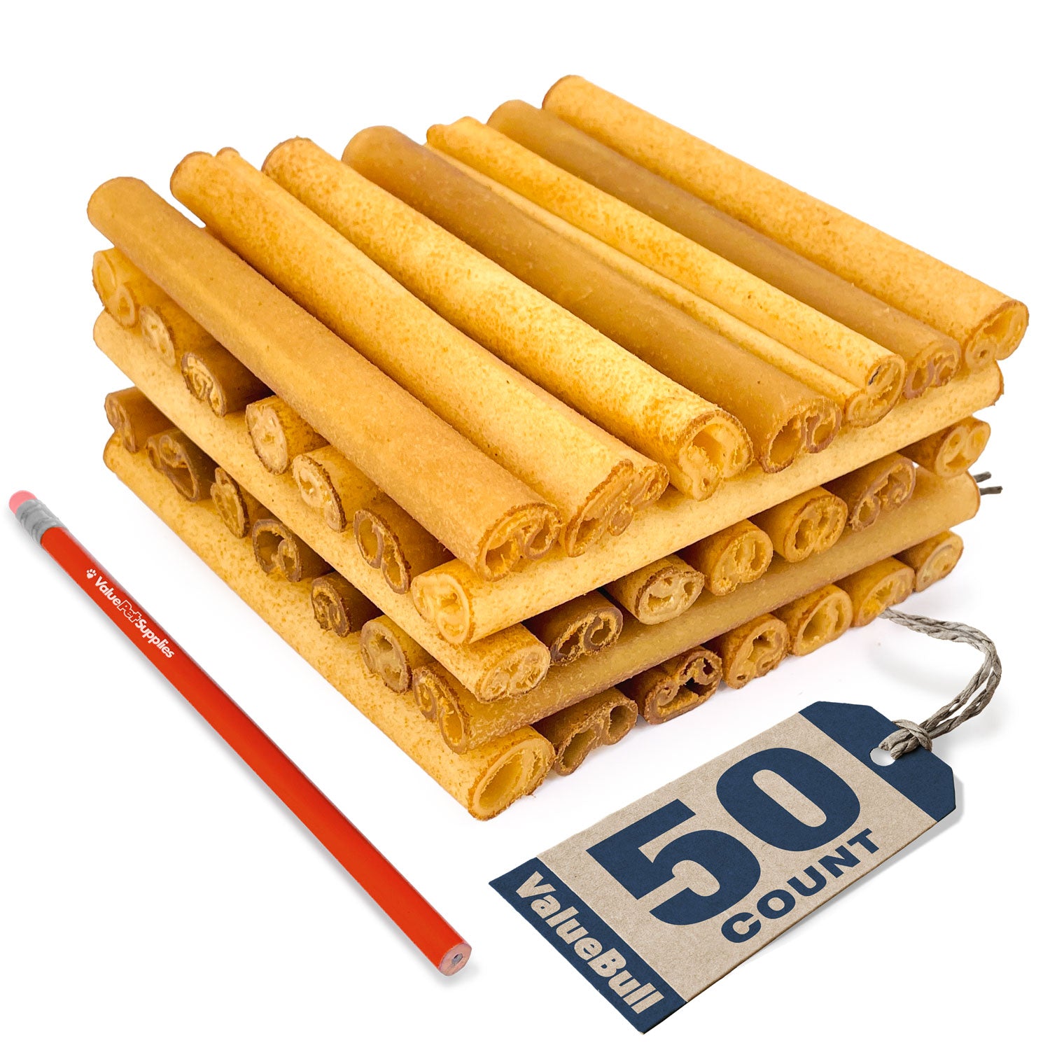ValueBull USA Collagen Sticks for Dogs, Lightly Smoked, 6 Inch Thick Chews, 50 Count