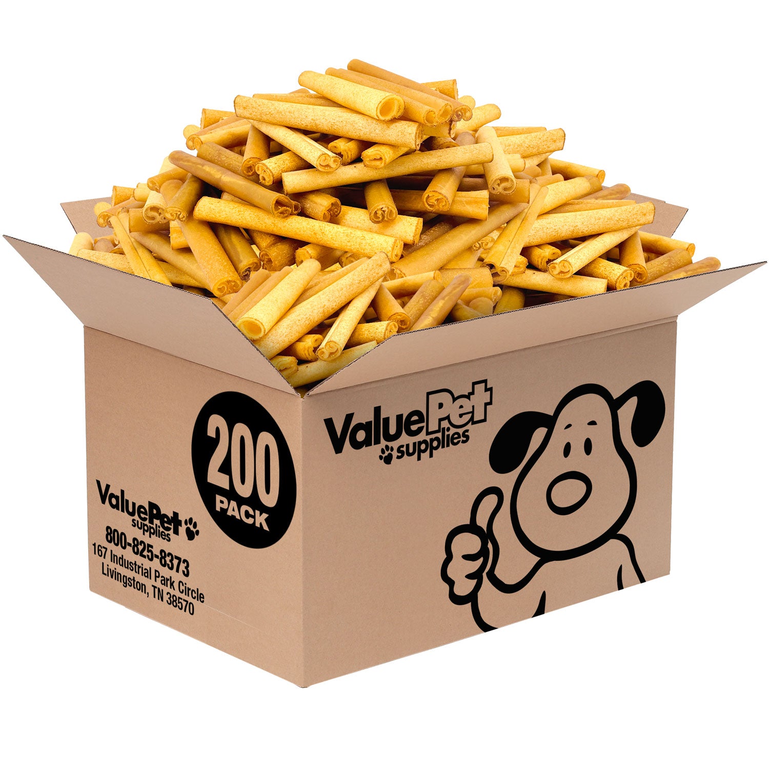 ValueBull USA Collagen Sticks for Dogs, Lightly Smoked, 6 Inch Thick Chews, 200 Count Bulk Pack