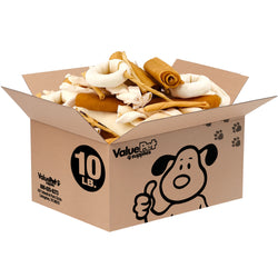 ValueBull USA Rawhide, Varied Mix of Fun Shapes for Dogs, 10 Pound Bulk Pack - Varied - 10 Pound