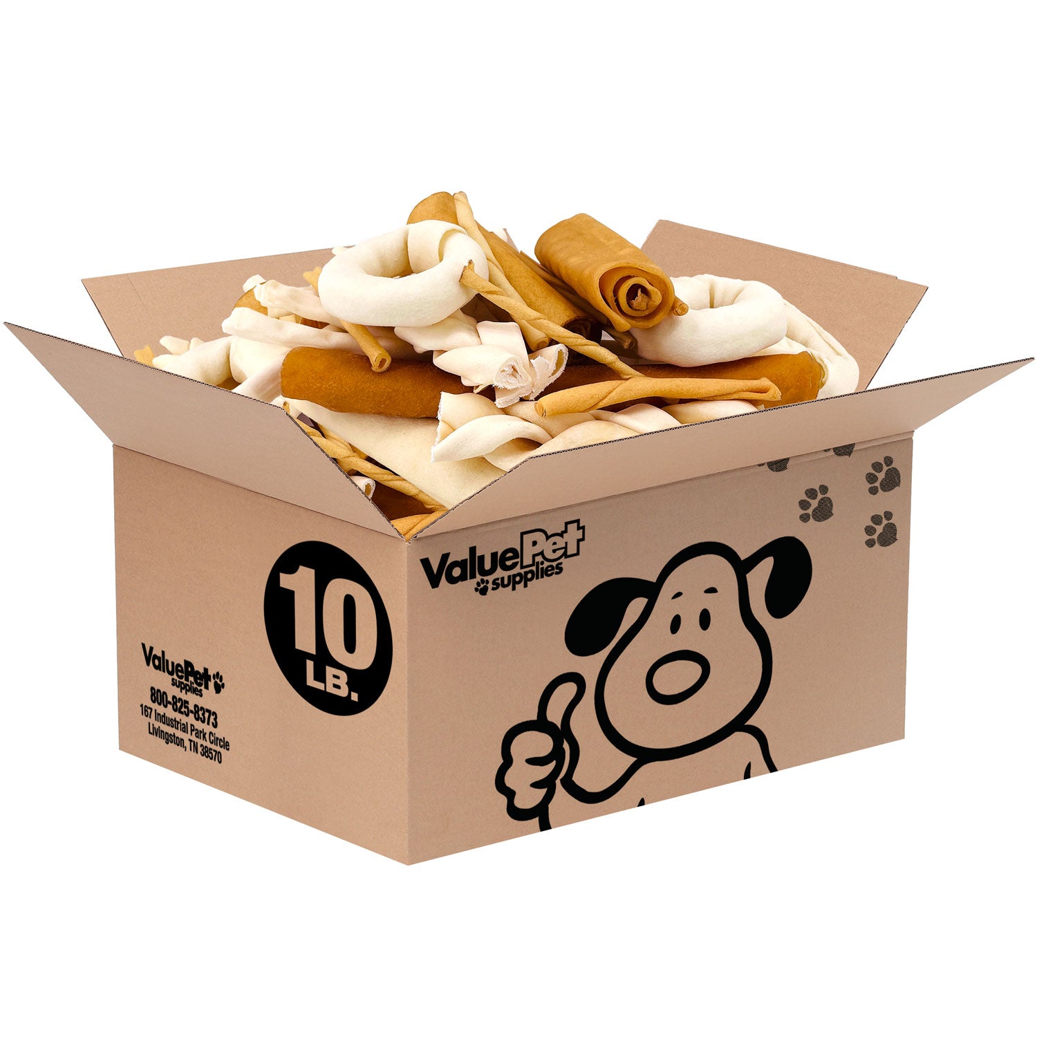 ValueBull USA Rawhide, Varied Mix of Fun Shapes for Dogs, 10 Pound Bulk Pack - Varied - 10 Pound