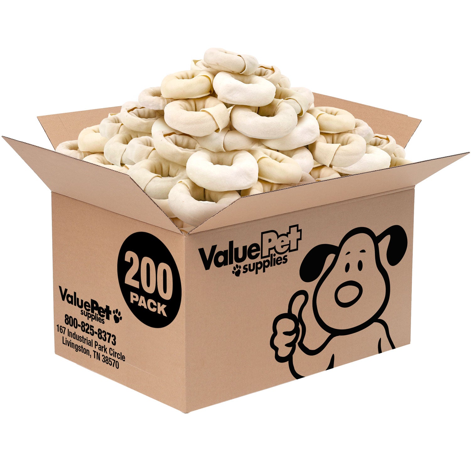 ValueBull USA Beef Rawhide Donut Rings, Premium Thick Cut, 200 Count Bulk Pack - Donut - 200 Rings