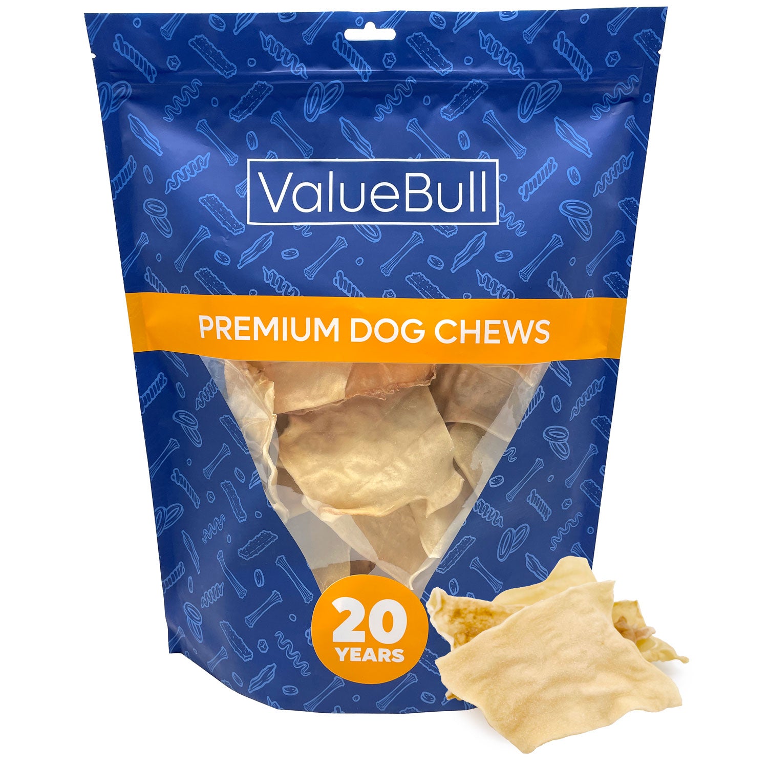 ValueBull USA Collagen Chips Dog Chews, Natural Long-Lasting Dog Treats, 50 Count - Natural - 50 Chips