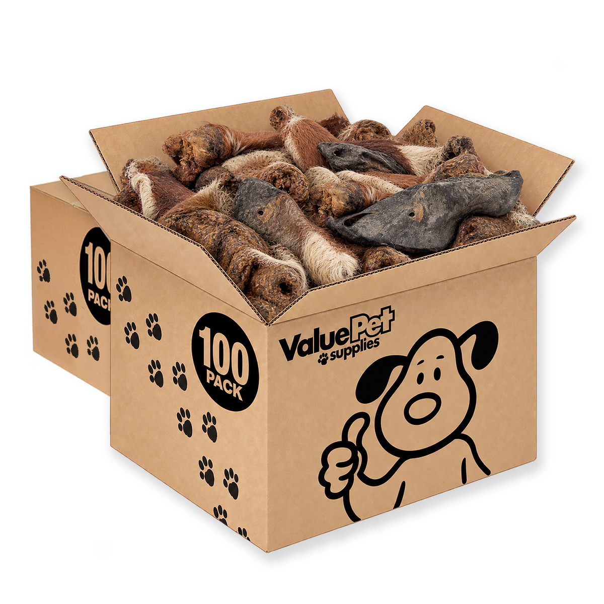 ValueBull Hairy Cow Ears for Dogs, 200 Count Wholesale Pack