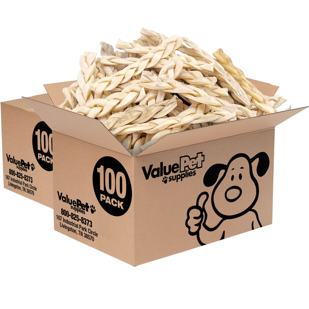 ValueBull Beef Cheek Braids, Long Lasting Dog Chews, 5-6 Inch, 200 Count Bulk Pack - Cheek - 200 Braids