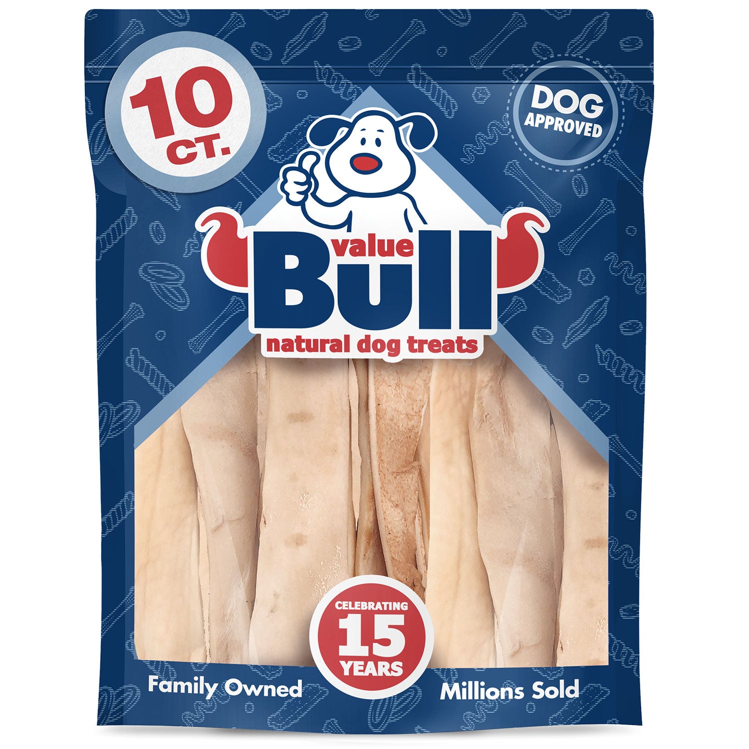 ValueBull Beef Cheek Slices, Long Lasting Dog Chews, Thick 9-10 Inch, 10 Count - 10 Count