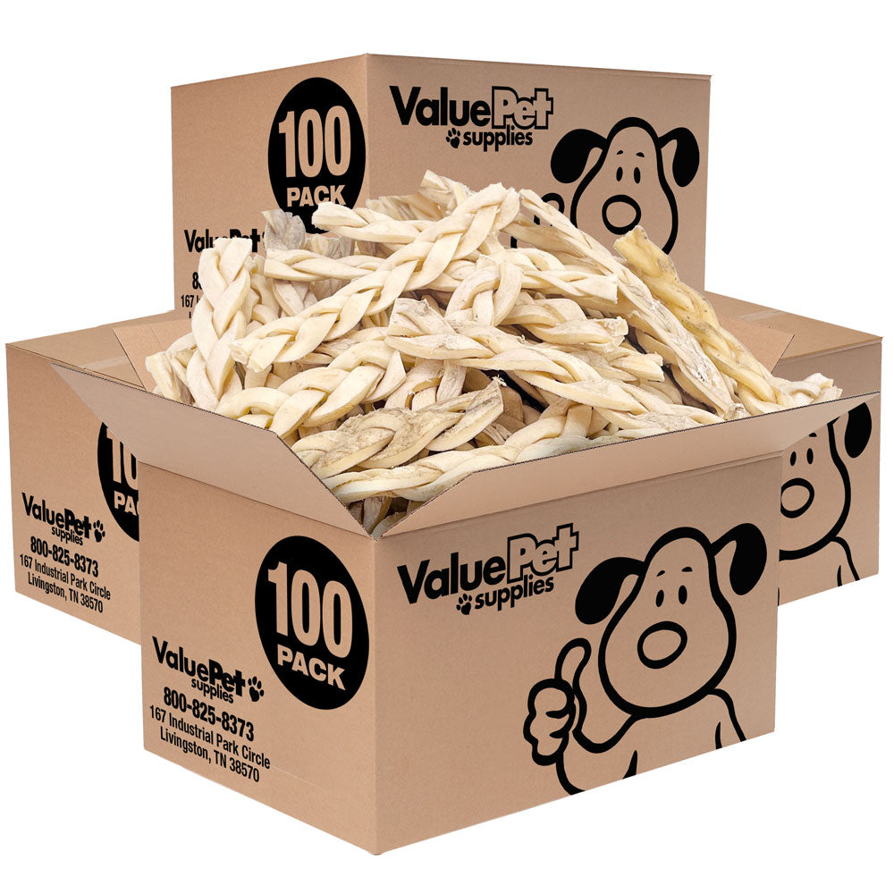 ValueBull Beef Cheek Braids, Long Lasting Dog Chews, 5-6 Inch, 400 Count Wholesale Pack - Cheek - 400 Braids