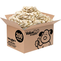 ValueBull USA Beef Rawhide Triple Braided Sticks, Premium Thick Cut, 6 Inch, 200 Count Bulk Pack - Thick - 200 Braids