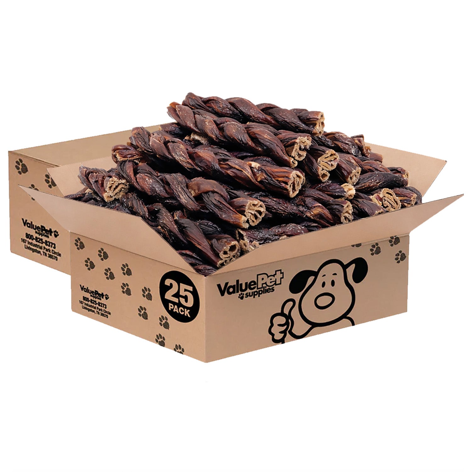 ValueBull Beef Jerky Gullet Braids, Premium Dog Chews, Thick 6 Inch, 50 Count Bulk Pack