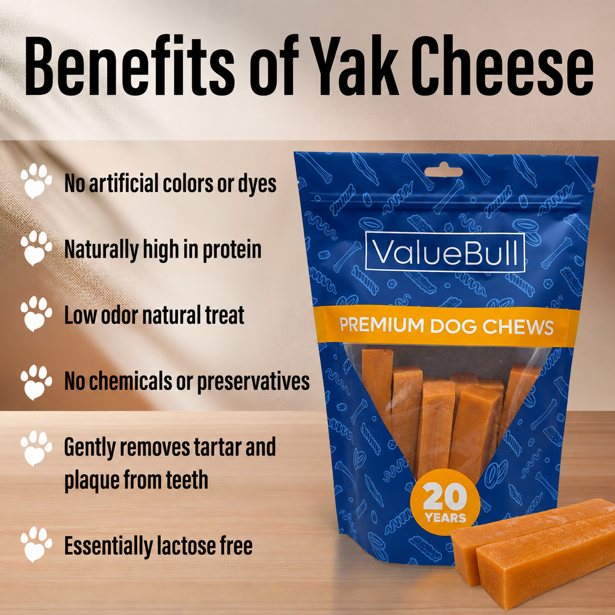 ValueBull Himalayan Yak Cheese Dog Chews, Pumpkin, Large, 5 Count - 5