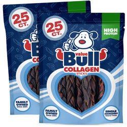 ValueBull USA Collagen Braided Sticks for Dogs, 6 Inch Thin Chews, Natural Dog Treats, 50 Count