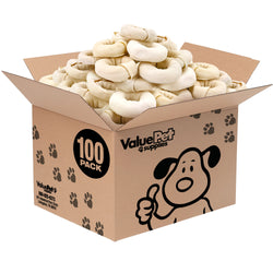 ValueBull USA Beef Rawhide Donut Rings, Premium Thick Cut, 100 Count Bulk Pack - Donut - 100 Rings