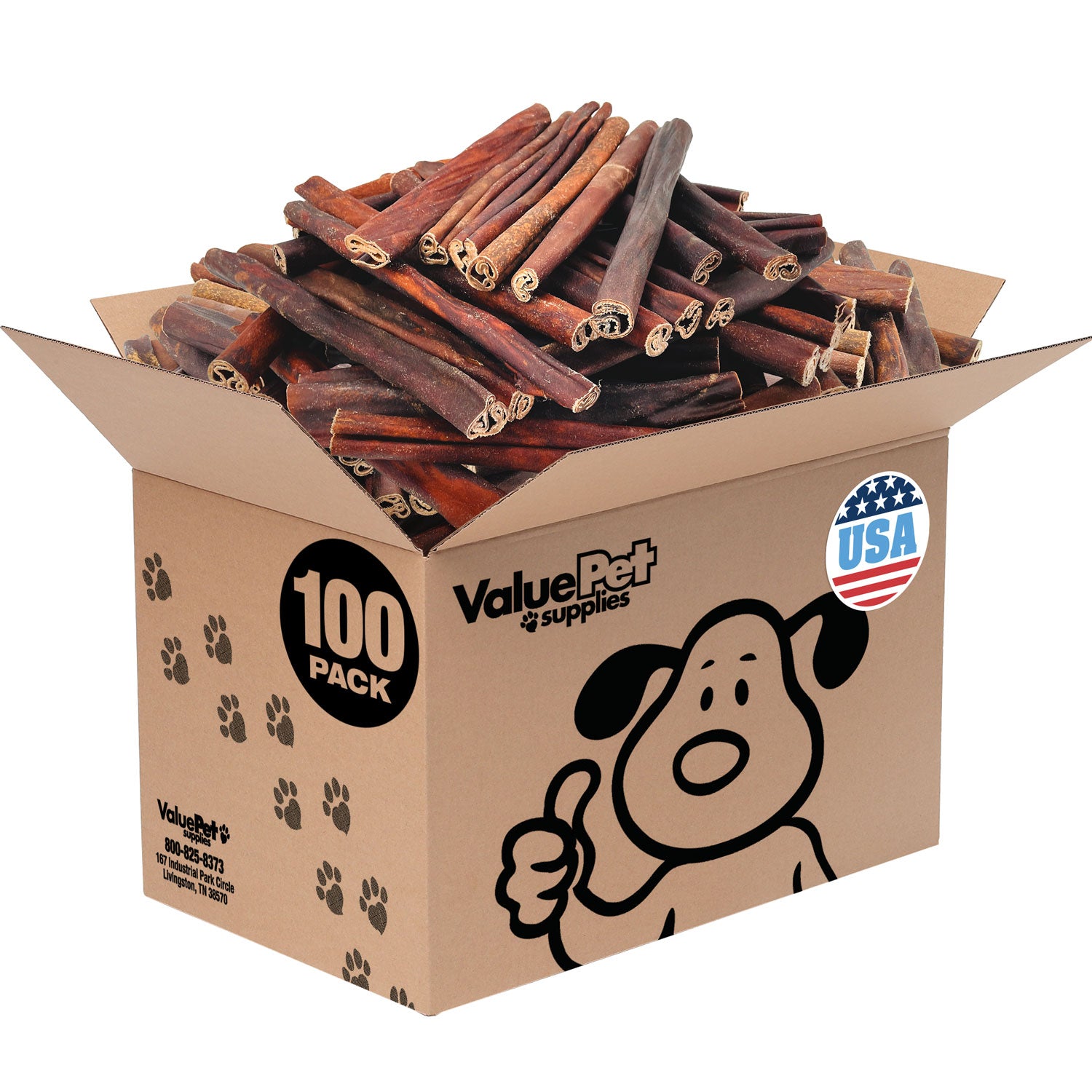ValueBull USA Beef Collagen Sticks, 12 Inch Super Jumbo Chews, 100 Count Bulk Pack