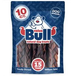 ValueBull USA Collagen Braided Sticks for Dogs, 6 Inch Thin Chews, Natural Dog Treats, 10 Count