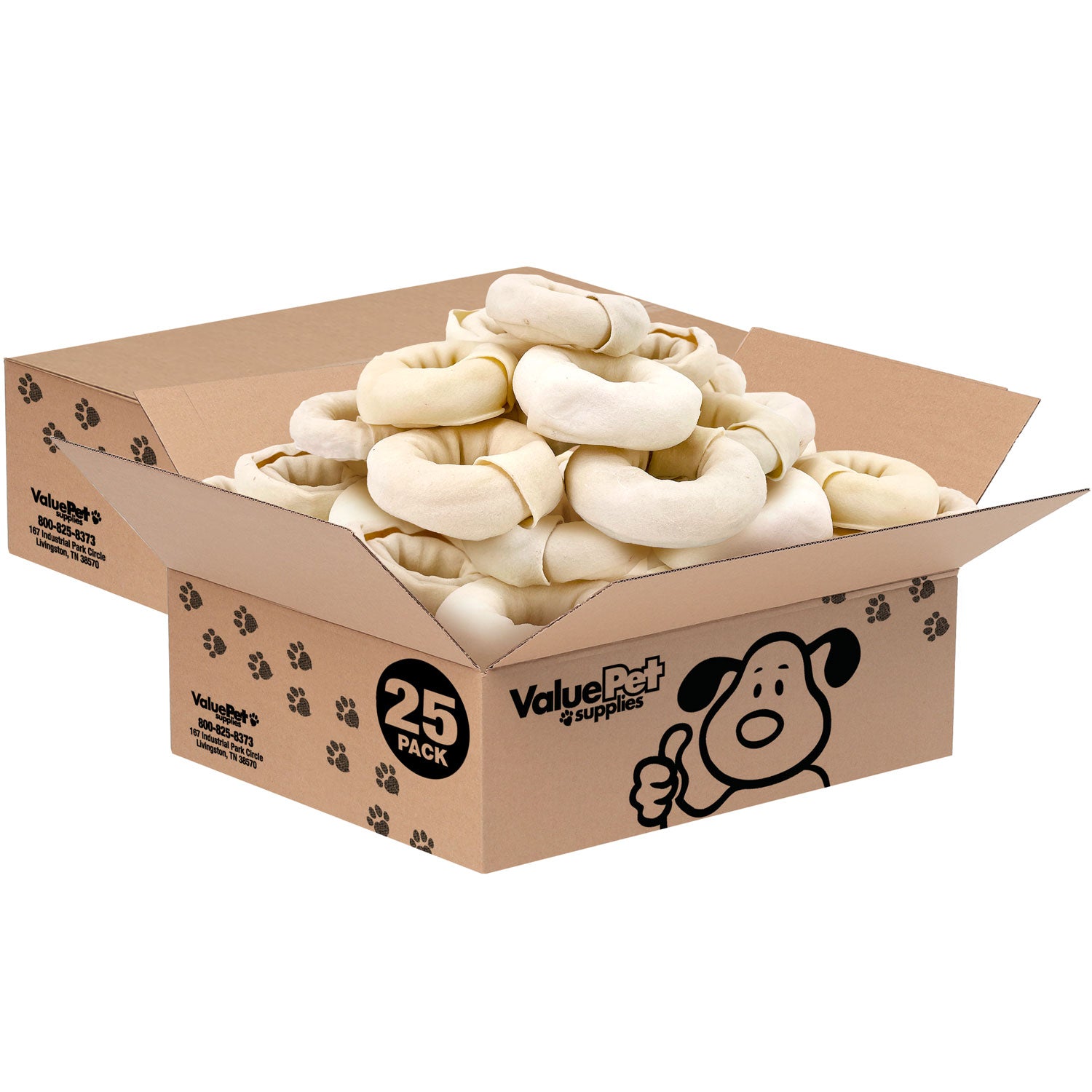 ValueBull USA Beef Rawhide Donut Rings, Premium Thick Cut, 50 Count Bulk Pack - Donut - 50 Rings