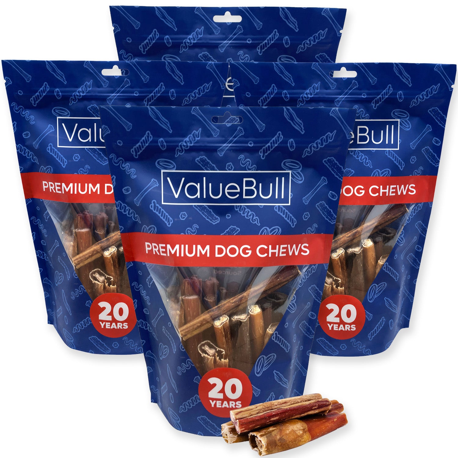 ValueBull Bully Sticks for Dogs, Thick 4-6 Inch, Varied Shapes, 100 Count