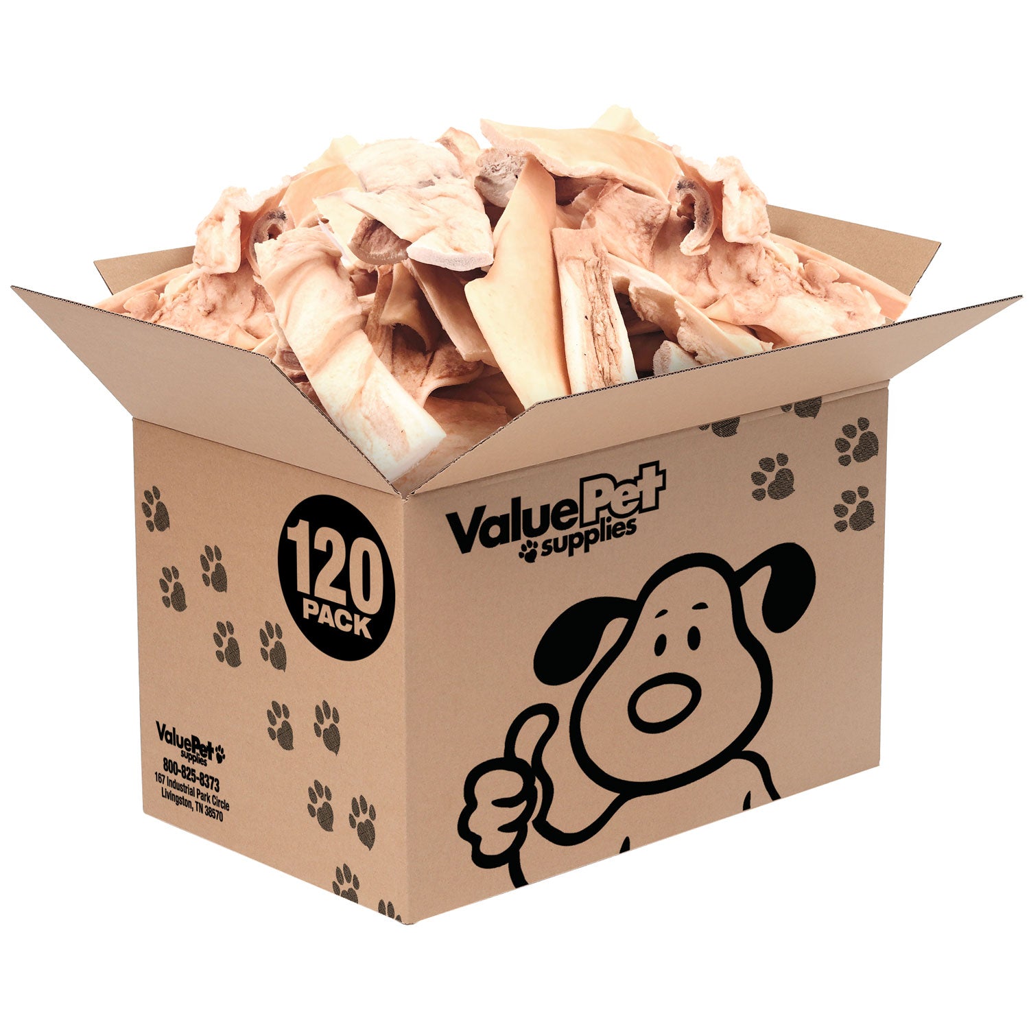 ValueBull Beef Cheek Slices, Long Lasting Dog Chews, Thick 4-6 Inch, 120 Count Bulk Pack - Cheek - 120 Slices