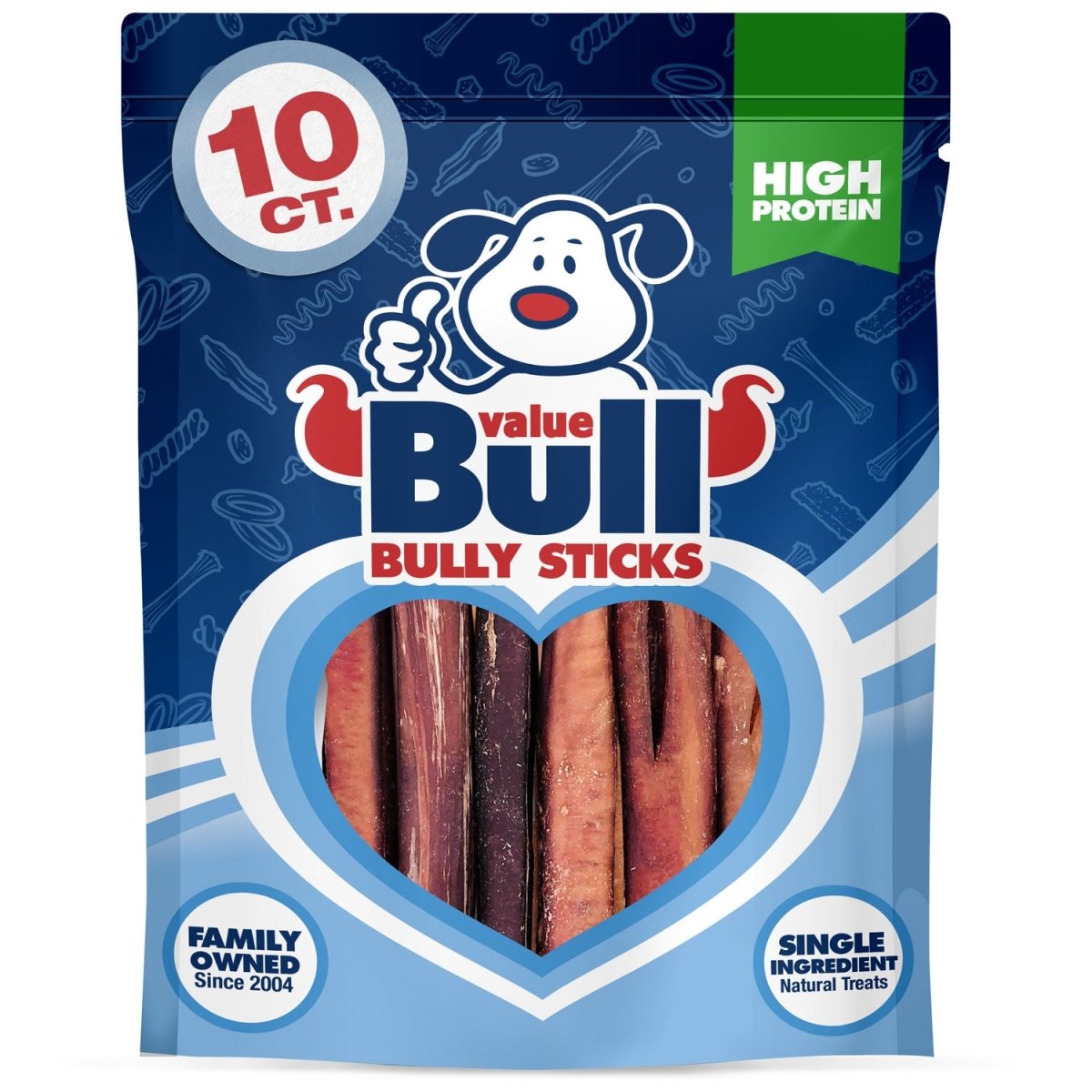 ValueBull Bully Sticks, Low Odor Premium Dog Chews, Jumbo 6", 10 ct - ValuePetSupplies