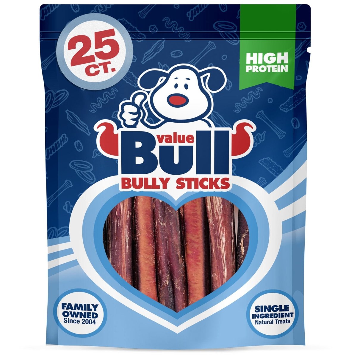 ValueBull Bully Sticks, Low Odor Premium Dog Chews, Jumbo 6", 25 ct - ValuePetSupplies