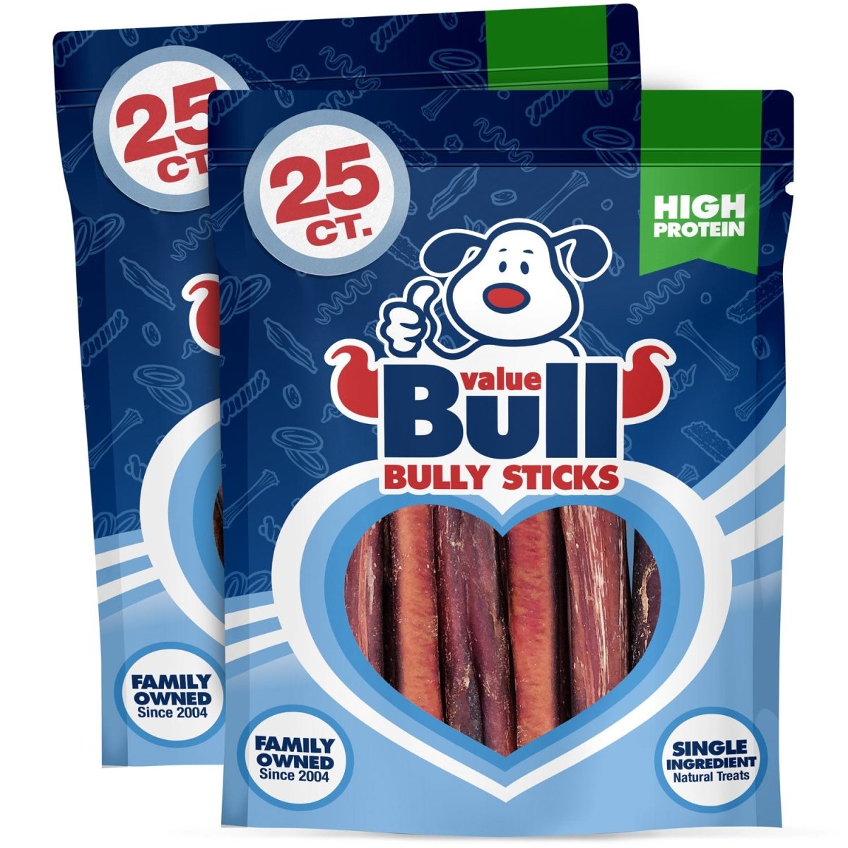 ValueBull Bully Sticks, Low Odor Premium Dog Chews, Jumbo 6", 50 ct - ValuePetSupplies